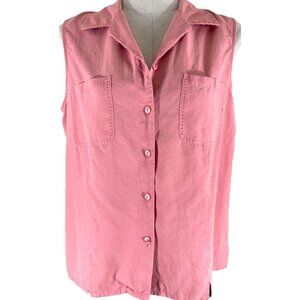 Anna and Frank Dusty Rose Sleeveless Pick Stitch Lapel & Pockets 100% Silk Shirt